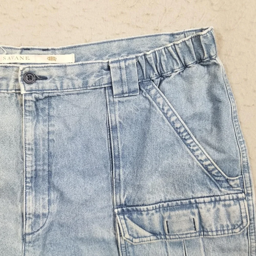 Savane Shorts Mens 40 Blue Denim Cargo 100% Cotton Elastic Waist 7 Inseam Casual
